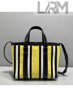 Balenciaga Barbes Small East-West Shopper Bag in Striped Lambskin Yellow 2021