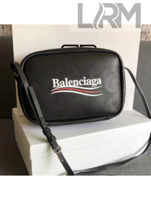 Balen...ga Everyday Logo Print Calfskin Medium Camera Bag Black 2018