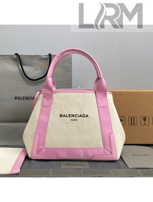 Balenciaga Navy Cabas Small in Cotton Canvas Beige/Pink 2021