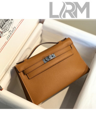 Hermes Kelly Pochette Bag 22cm Sesam Brown/Silver 2022 24