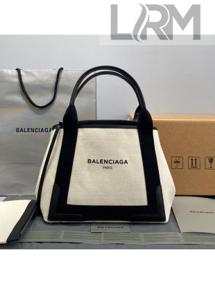 Balenciaga Navy Cabas Small in Cotton Canvas Beige/Black 2021