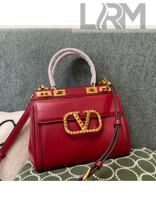 Valentino Medium Alcove Handbag in Grainy Calfskin Red/Gold 3300