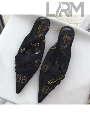 Balenciaga Knit Fabric Logo Knife Mules 2019