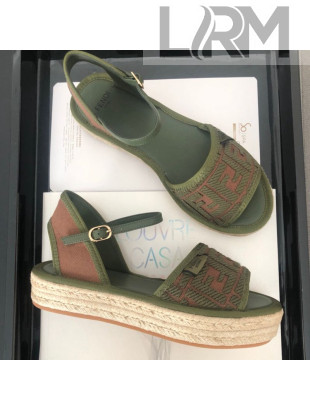 Fendi FF Flatform Label Espadrilles Sandals Green 2020