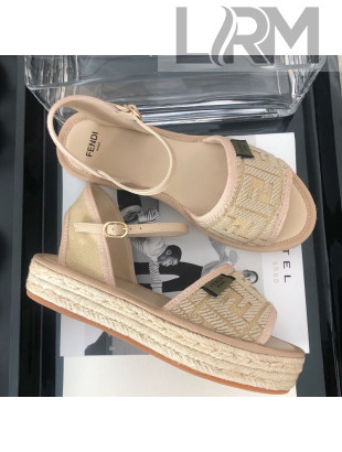 Fendi FF Flatform Label Espadrilles Sandals Beige 2020