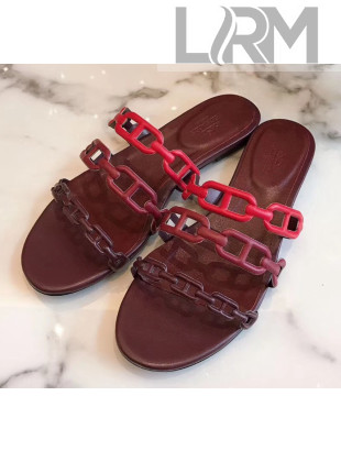 Hermes Leather "Chaine d'Ancre" Flat Sandal Burgundy 2020