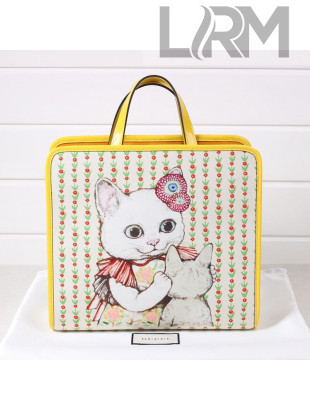 Gucci Children's Flower Cats Tote Bag 605614 White/Yellow 2020