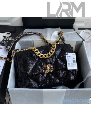 Chanel Sequins Chanel 19 Large Flap Bag AS1161 Black 2020