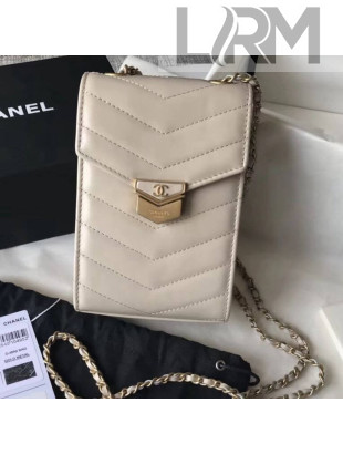 Chanel Chevron Calfskin Medal Clutch Phone Holder A81226 Off-White 2018