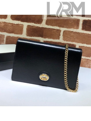 Gucci Leather Interlocking G Chain Card Case Wallet 598549 Black 2019