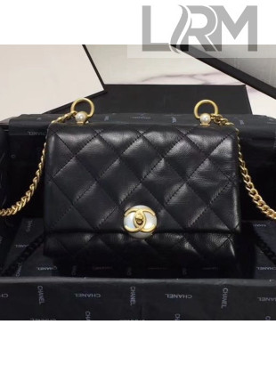 Chanel Quilted Leather Pearl Trim Small Flap Bag AS1170 Black 2019