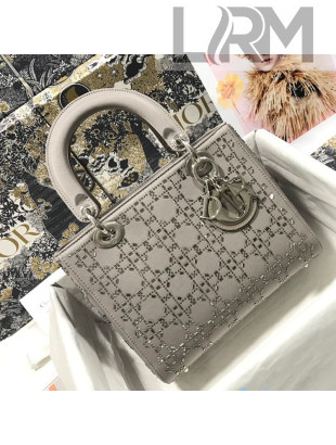 Dior Medium Lady Dior Bag in Grey Crystal Cannage Silk 2020