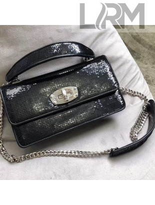 Miu Miu Cleo Sequin Shoulder Bag 5BD115 Black 2019