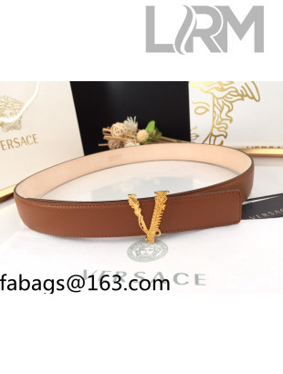 Versace Soft Calfskin Belt 30mm with V Buckle Brown 2021