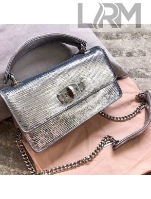 Miu Miu Cleo Sequin Shoulder Bag 5BD115 Silver 2019