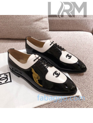 Chanel Virgin Patent Patchwork Leather Lace-up Shoe Black 2020