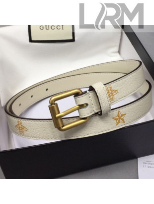 Gucci Belt with Bees and Stars Print 20mm 576178 White 2019