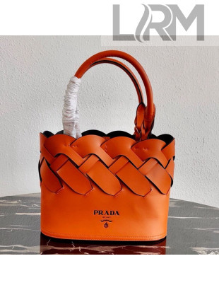 Prada Woven Leather Tress Tote Bag 1BG318 Orange 2020