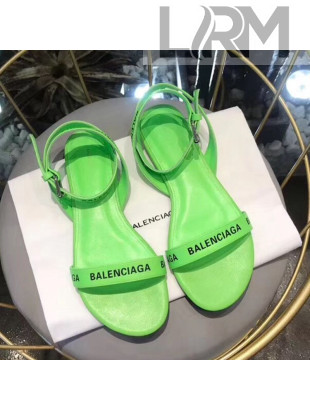 Balenciaga Allover Logo Round Flat Sandal Green 2019