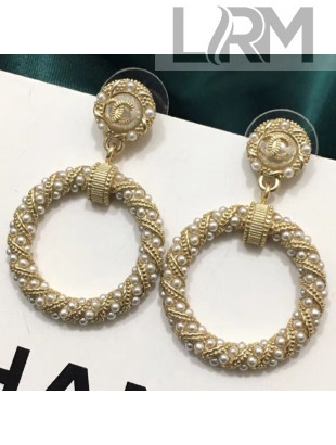 Chanel Twist Pearls Hoop Earrings 02 White/Gold 2019