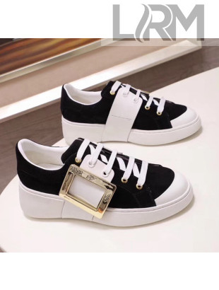 Roger Vivier Viv' Skate Suede Buckle Sneakers Black/White 2019