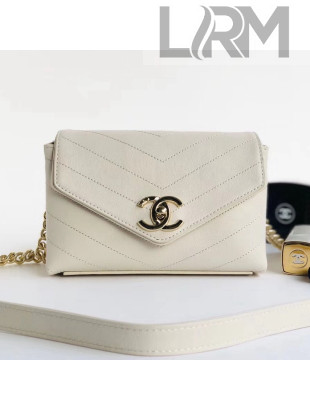 Chanel Lambskin Chevron Belt Bag White 2018