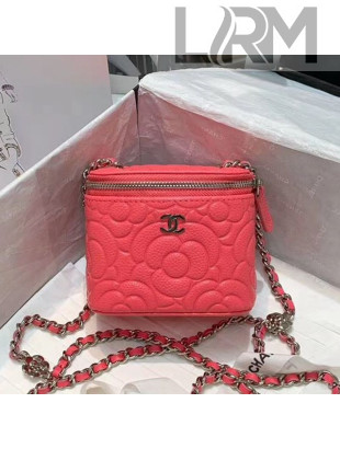 Chanel Camellia Grained Calfskin Small Classic Box with Chain AP1447 Pink 2020