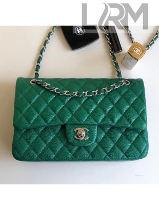 Chanel Medium Iridescent Quilted Coarse Grained Leather Classic Flap Bag Green 2019