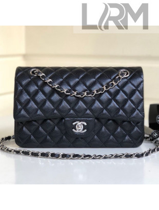 Chanel Medium Iridescent Quilted Coarse Grained Leather Classic Flap Bag Black 2019