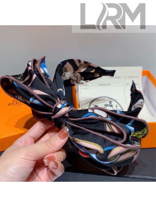 Hermes Print Silk Bow Headband Hair Accessory Black 2021 01