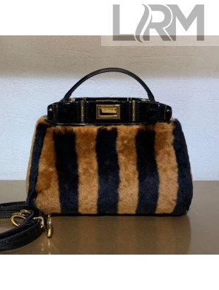 Fendi Peekaboo Iconic Striped Sheepskin Mini Top Handle Bag Black 2019