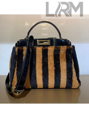 Fendi Peekaboo Iconic Striped Sheepskin Medium Top Handle Bag Black 2019