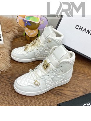 Chanel x Nike Air Jordan Calfskin High-Top Sneakers with Pearl and Silk Laces White 2021