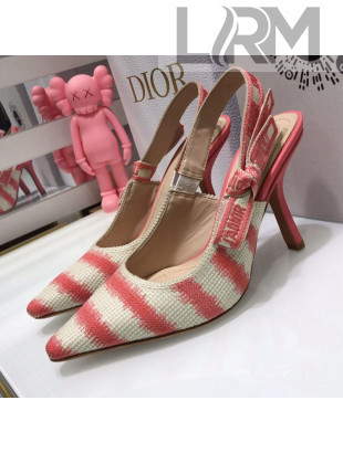 Dior J'Adior Slingback Pumps 9.5cm in Pink D-Stripes Embroidery 2021