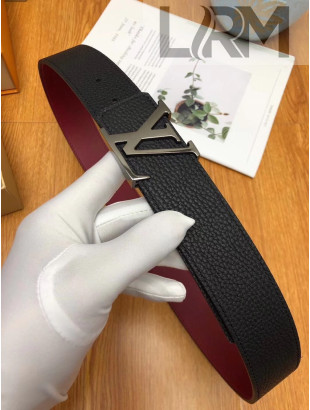 Louis Vuitton Grained Calfskin Reversible Belt 40mm Black/Burgundy/Silver Grey 03 2019