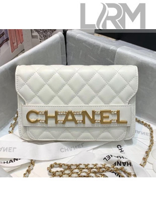 Chanel Calfskin Wallet on Chain With Logo Chain AP1234 White 2020