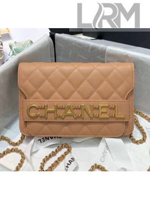 Chanel Calfskin Wallet on Chain With Logo Chain AP1234 Beige 2020