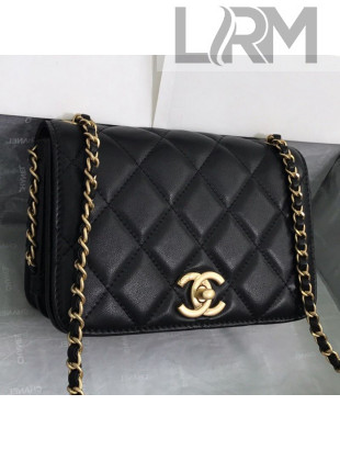 Chanel Quilted Smooth Calfskin Side Chain Small Flap Bag Black 2019