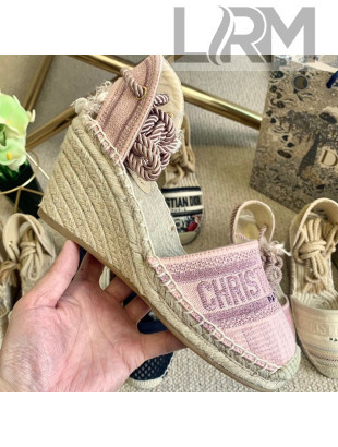 Dior Granville Wedge Espadrilles in Metallic Thread Embroidered Cotton Pink 2021