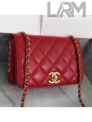 Chanel Quilted Smooth Calfskin Side Chain Small Flap Bag Red 2019