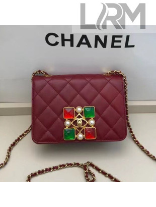 Chanel Quilted Calfskin Resin Stone Flap Bag AS2259 Burgundy 2020 TOP