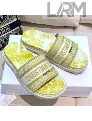 Dior Dway Slide Sandals in Lime Yellow Toile de Jouy Reverse Embroidered Cotton 2021 05