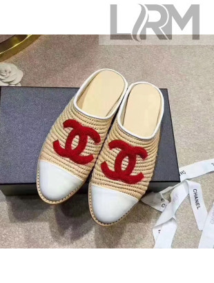 Chanel Flat Straw and Lambskin Mules Red 2019