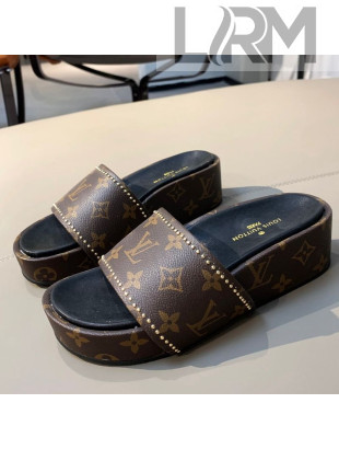 Louis Vuitton Jumbo Studded Monogram Canvas Flatform Slide Sandals 2021 