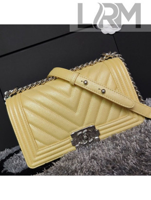 Chanel Iridescent Chevron Grained Leather Classic Medium Boy Flap Bag Yellow/Silver 2019