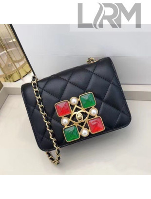 Chanel Quilted Calfskin Resin Stone Small Flap Bag AS2251 Black/Green/Red 2020 TOP