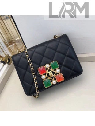 Chanel Quilted Calfskin Resin Stone Flap Bag AS2259 Black/Green/Red 2020 TOP