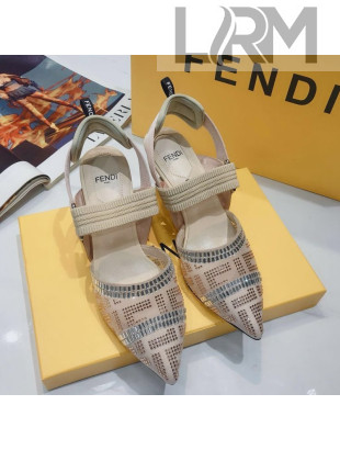 Fendi Colibrì Crystal Mesh High-Heel Slingback Pumps Nude 2020