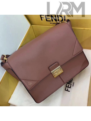 Fendi Kan U Large Matte Calfskin Embossed Corners Flap Bag Brown 2019 