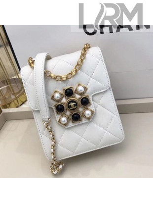 Chanel Quilted Calfskin Vertical Flap Bag with Resin Stone Charm AS1890 White 2020 TOP